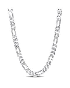 AMOUR 8.9mm Flat Figaro Chain Necklace In Sterling Silver, 22 In
