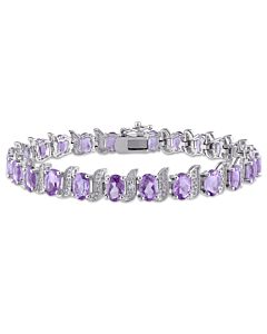 AMOUR 9 5/8 CT TGW Amethyst and Diamond Bracelet In Sterling Silver