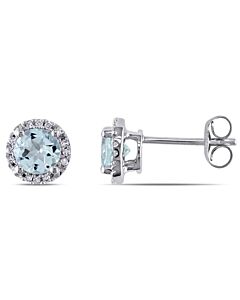 AMOUR Halo Diamond and Aquamarine Stud Earrings In 10K White Gold