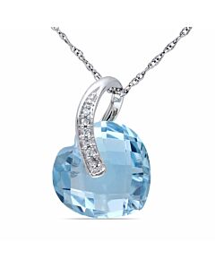 AMOUR 6 1/2 CT TGW Heart-shaped Blue Topaz and Diamond Accent Pendant with Chain In 10K White Gold
