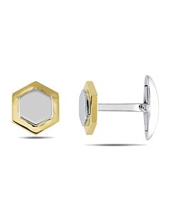 AMOUR Hexagonal Halo Cufflinks In Two-Tone 14K White & Yellow Gold