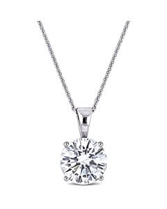 AMOUR 2 CT DEW Created Moissanite Solitaire Pendant with Chain In 14K White Gold