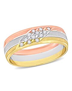 Amour Men's 6mm Cubic Zirconia Matte Three Row Wedding Band in 14k 3-Tone Rose, Yellow, and White Gold