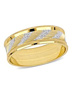 Amour Men's 6mm Ribbed and Striped Curved Wedding Band in 14k Yellow Gold