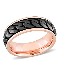 Amour Ribbed Design Men's Ring in Rose Plated Sterling Silver with Black Rhodium Plating