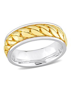 Amour Ribbed Design Men's Ring in Sterling Silver with Yellow Gold Plating