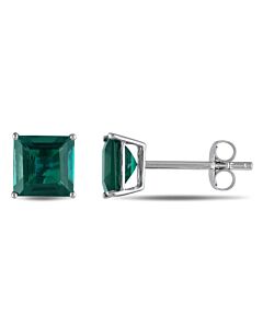 AMOUR Square Cut Created Emerald Stud Earrings In 10K White Gold