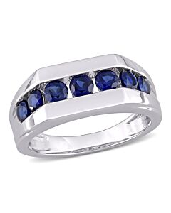 Amour Sterling Silver 1 1/4 CT TGW Created Blue Sapphire Men's Ring