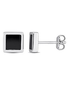 AMOUR 1 CT TGW Hematite Square Stud Earrings In Sterling Silver