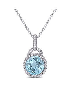 AMOUR 4 CT TGW White and Sky-blue Topaz Pendant with Chain In Sterling Silver