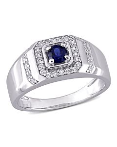 Amour Sterling Silver 5/8 CT TGW Created Blue Sapphire and Created White Sapphire Men's Ring