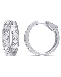 AMOUR White Sapphire Textured Hoop Earrings In Sterling Silver