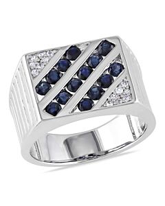 Amour Sterling White And Blue Sapphire Men's Ring