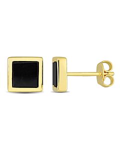 AMOUR 1 CT TGW Black Onyx Square Stud Earrings In Yellow Plated Sterling Silver