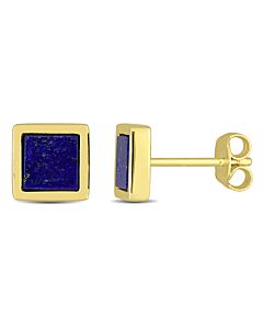 AMOUR 1 CT TGW Lapis Square Stud Earrings In Yellow Plated Sterling Silver
