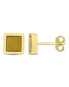 AMOUR 1 CT TGW Tiger Eye Square Stud Earrings In Yellow Plated Sterling Silver
