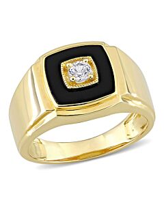 Amour Yellow Silver 2 1/2 CT TGW Black Onyx and Created White Sapphire Square Men's Ring