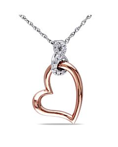 AMOUR Diamond Heart Pendant with Chain In 10K White and Rose Gold