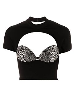 Area Ladies Black Crystal-Embellished Mussel Cup T-Shirt