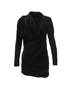 Balenciaga Black Velvet Jersey Draped Mini Dress