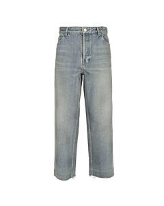 Balenciaga Clear Green Cropped Wide-Leg Denim Jeans, Waist Size 25"
