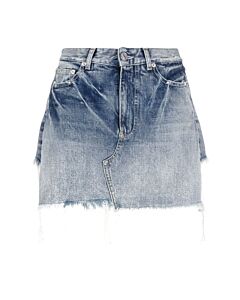 Balenciaga Ladies Blue Authentic Ring Trompe Loeil Denim Mini Skirt Shorts, Brand Size 34 (US Size 4))