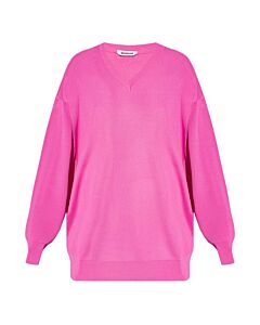 Balenciaga Ladies Pink Oversized V-Neck Knit Sweater