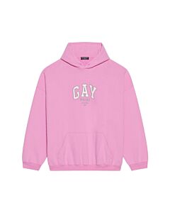 Balenciaga Men's Pink / White / Grey Pride Oversized Hoodie, Size XX-Small