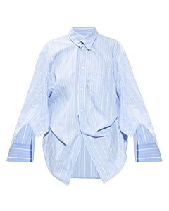 Balenciaga Skye Blue Pinstripe Poplin Swing Twisted Shirt