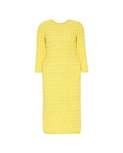 Balenciaga Yellow BB Button Boucle Woven Tweed Midi Dress