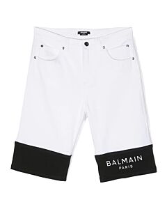 Balmain Boys White / Black Stretch Denim Shorts, Size 12