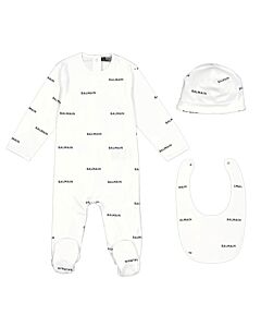 Balmain Infant White / Black All Over Logo Print Cotton Babyset