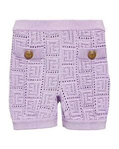Balmain Ladies Openwork Knit Monogrammed Shorts