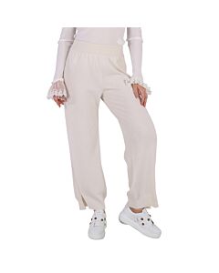 Barrie Ladies White Side-Slit Cashmere Trousers, Size Medium