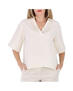 Benjamin Benmoyal Ladies Upcycled Silk / Linen V-Neck Short Sleeved Top