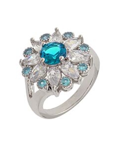 Bertha Juliet Collection Women's 18k WG Plated Light Blue Floral Statement Fashion Ring