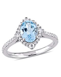 Blue Topaz, White Sapphire and 1/4 CT TW Diamond Vintage Ring