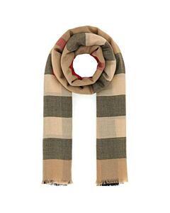 Burberry Archive Beige Check Cashmere Fringed Scarf