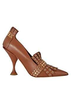 Burberry Brown Studded Kiltie Fringe Leather Point Toe Pumps