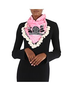 Burberry Candy Pink Badge Applique Tassel Cotton Bandana Scarf