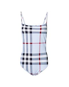 Burberry Delia Check Stretch One-Piece Swimsuit In Pale Blue