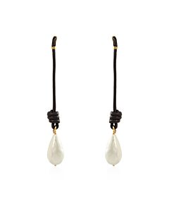 Burberry Faux Pearl Detail Knotted Leather Cord Drop Earrings