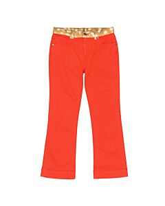 Burberry Girls Bright Red Deer Fur Pattern Detail Flared Jeans