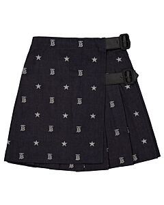 Burberry Girls Indigo Star And Monogram Motif Japanese Denim Skirt