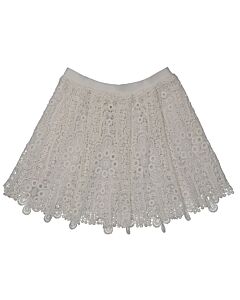 Burberry Girls White Juliana Pleated Cutout Lace Skirt
