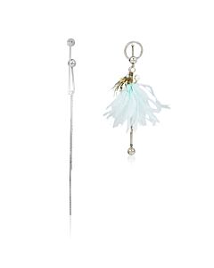 Burberry Ladies Asymmetrical Ostrich Feather and  Chain Drop Earrings
