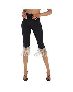 Burberry Ladies Black Charente Crystal Fringed Stretch Jersey Leggings