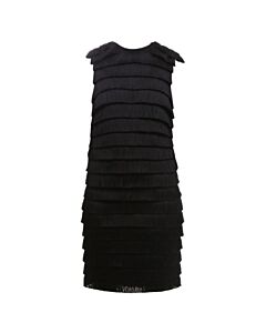 Burberry Ladies Black Fringe Detail Silk Sleeveless Midi Dress