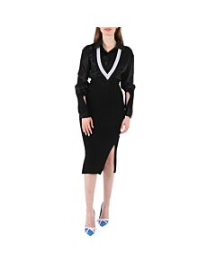 Burberry Ladies Black V-Striped Insert Knit Wool Dress