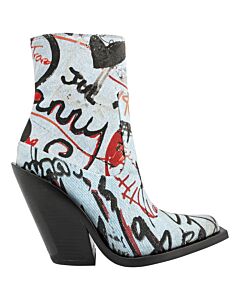 Burberry Ladies Millbank Multicolour Graffiti Print Denim Ankle Boots